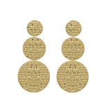 Triple Disc Textured Gold Drop Earrings