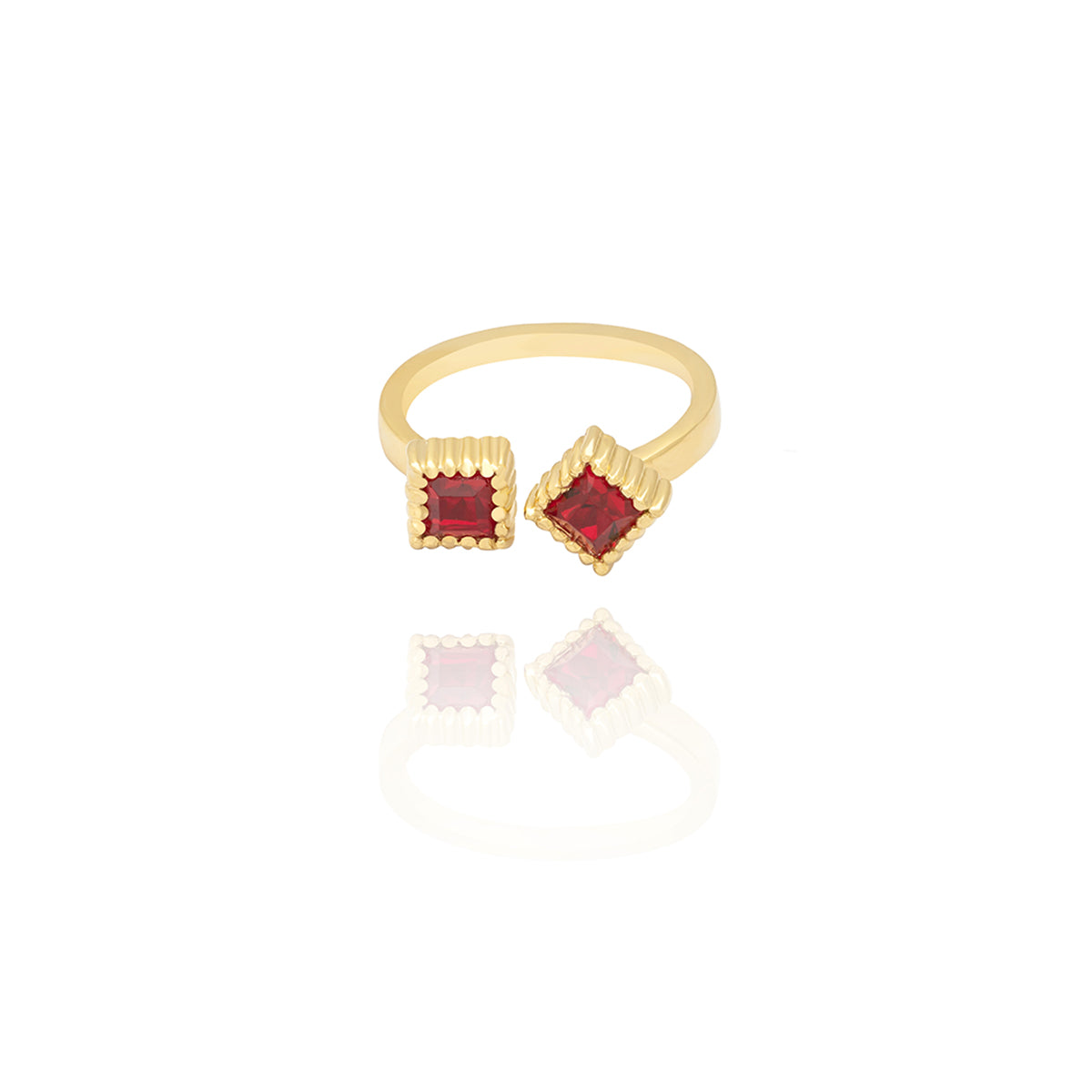 Open Ring Adorned with Two Exquisite Red Semi-Precious Stones