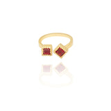 Open Ring Adorned with Two Exquisite Red Semi-Precious Stones