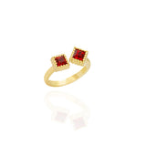 Open Ring Adorned with Two Exquisite Red Semi-Precious Stones