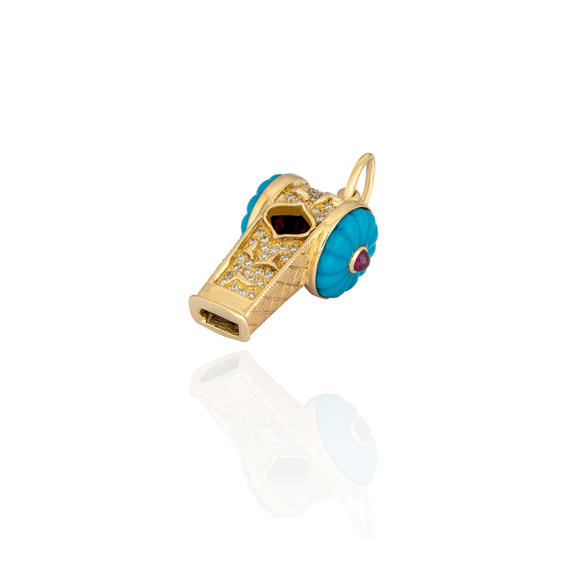 Turquoise and Diamond Yellow Gold Whistle Pendant Top Charm