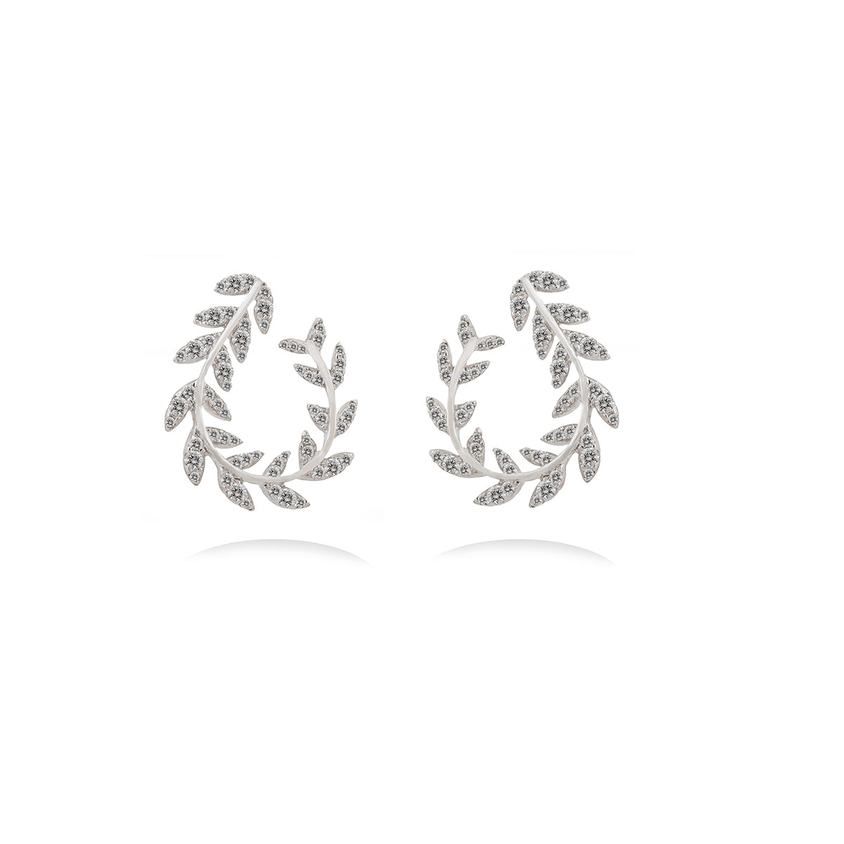 Diamond Leaf Frame Earrings in 18k White Gold