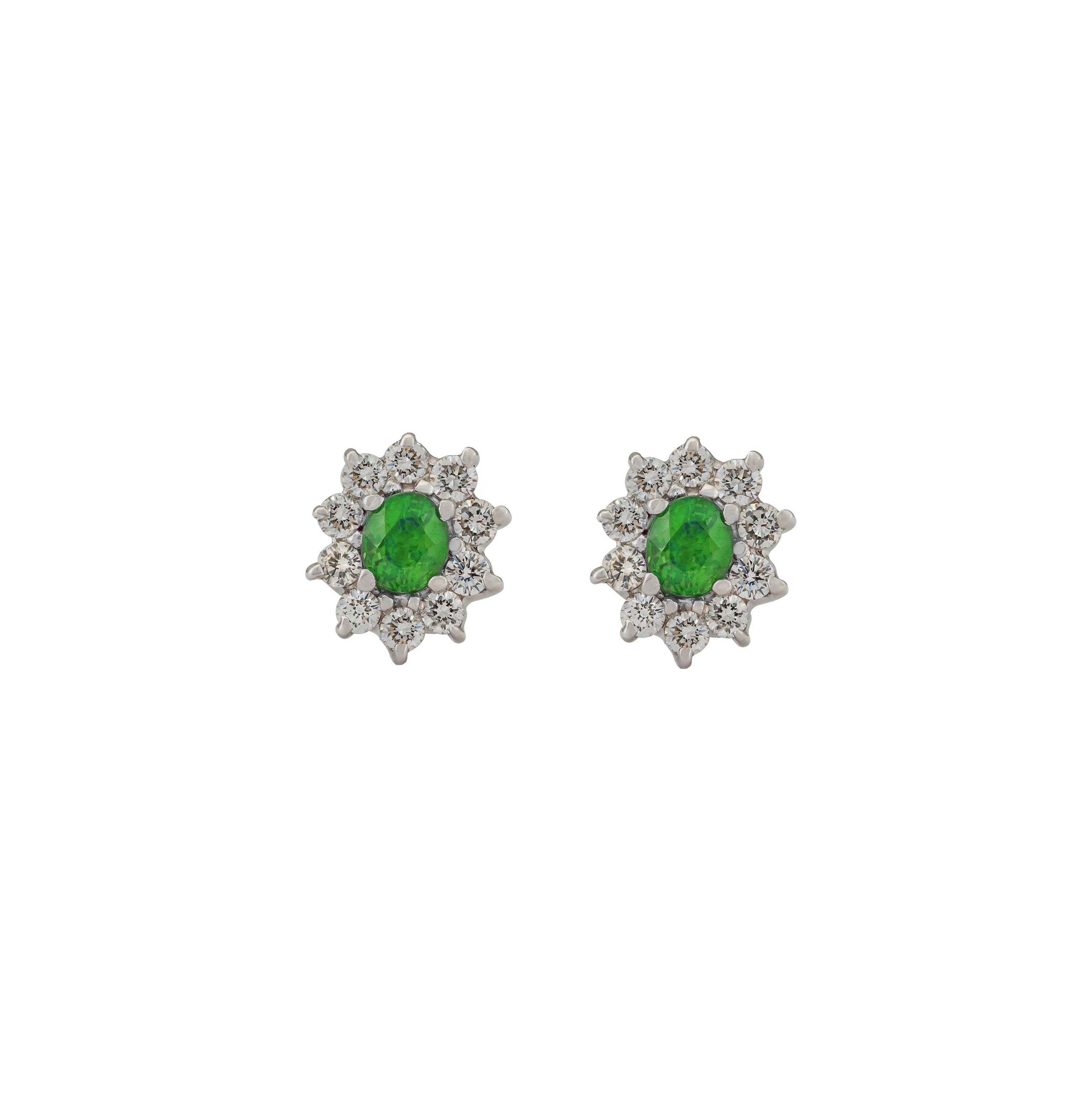 Flower Vintage Earrings With Round Emerald And Diamonds