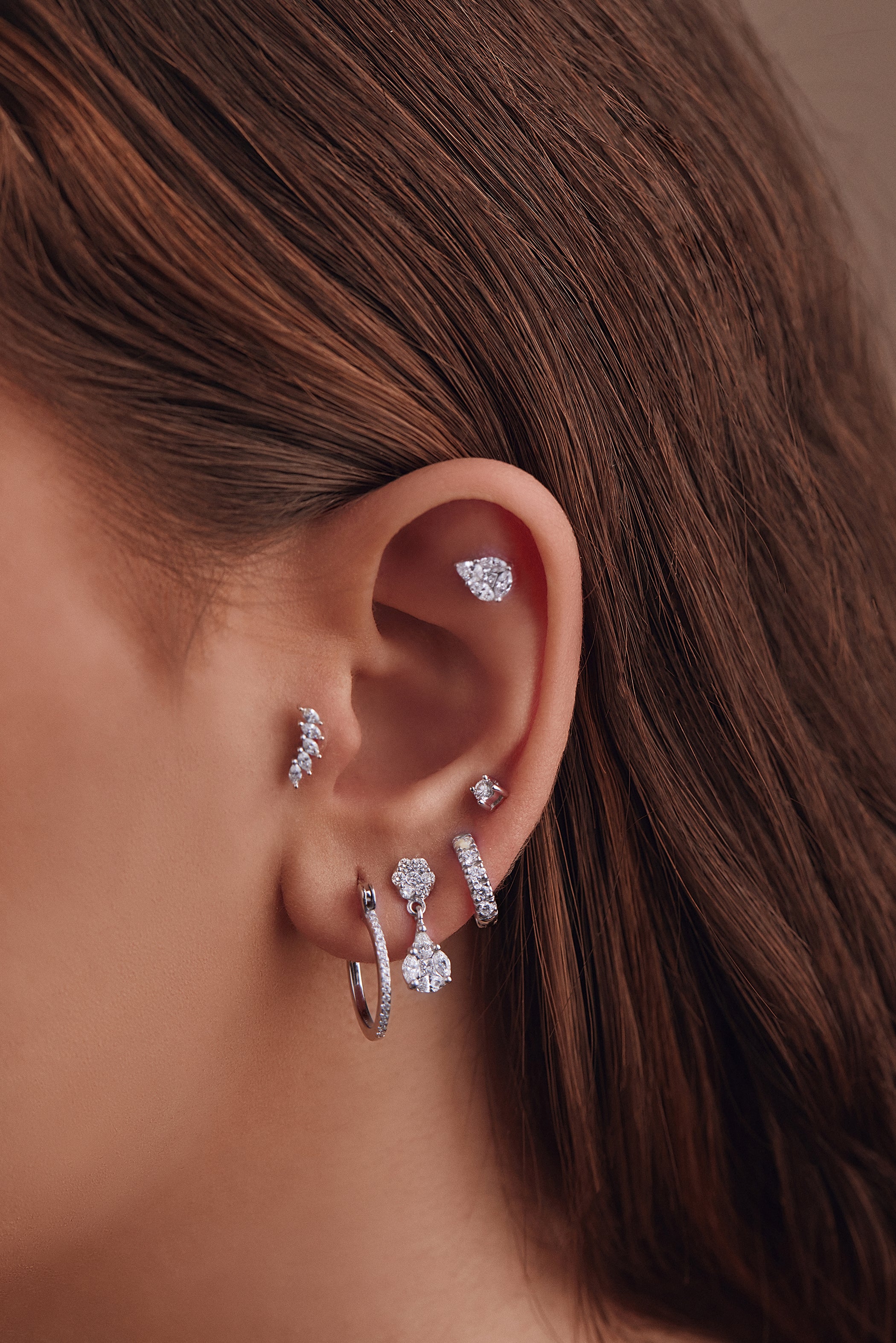 Droplet Diamond Earrings in 18K White Gold