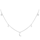 Crescent Moon And Stars Charm Diamond Necklace