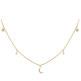 Crescent Moon And Stars Charm Diamond Necklace