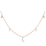 Crescent Moon And Stars Charm Diamond Necklace