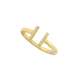 Diamond Double T Bar Ring in 18K Yellow Gold