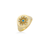 Diamond Starburst Signet Ring in 18K Yellow Gold