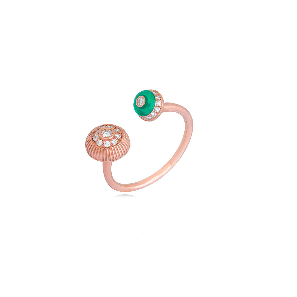 Emerald Green Enamel Diamond Ring in 18k Gold