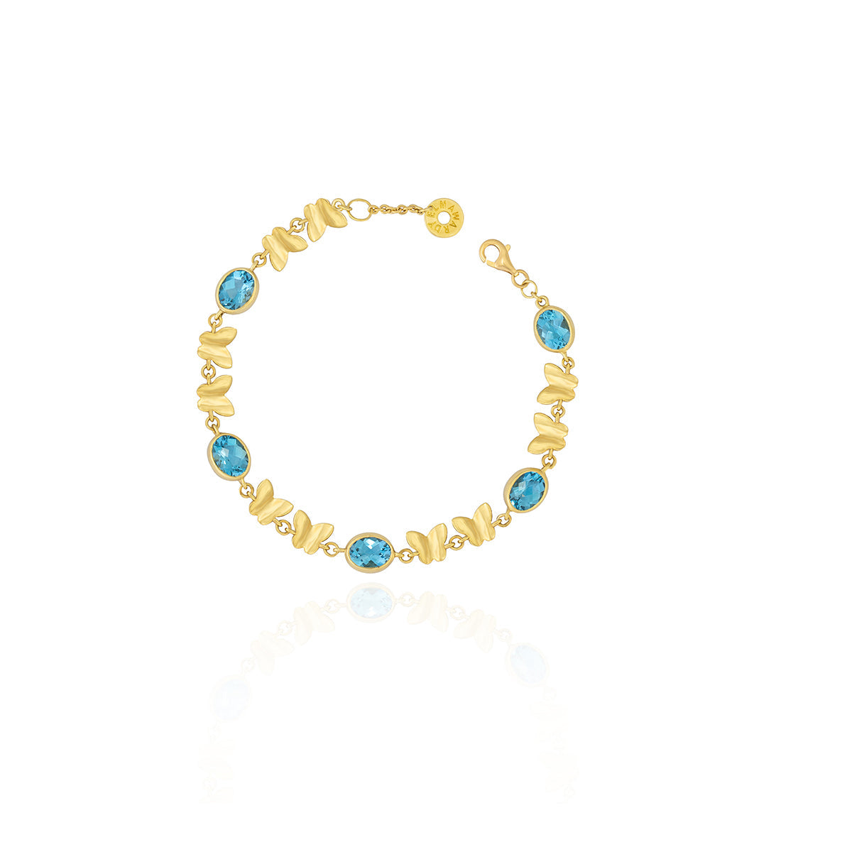Butterfly & Blue stones link Bracelet in 18k Yellow Gold