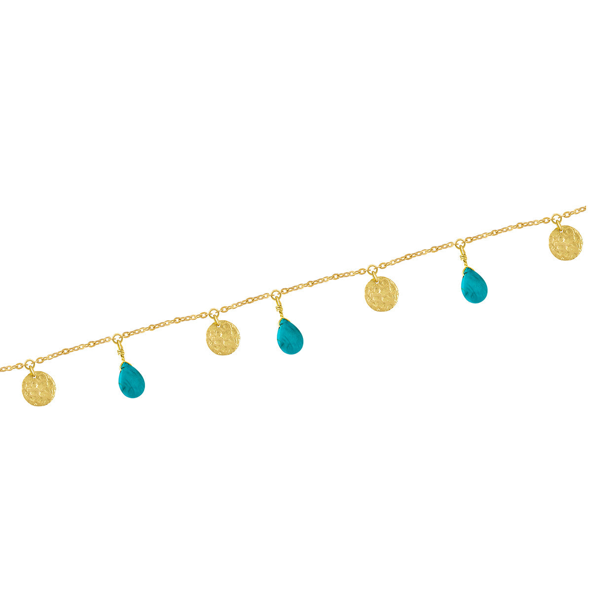 Turquoise Bezel Charm Chain Bracelet in 18K Yellow Gold