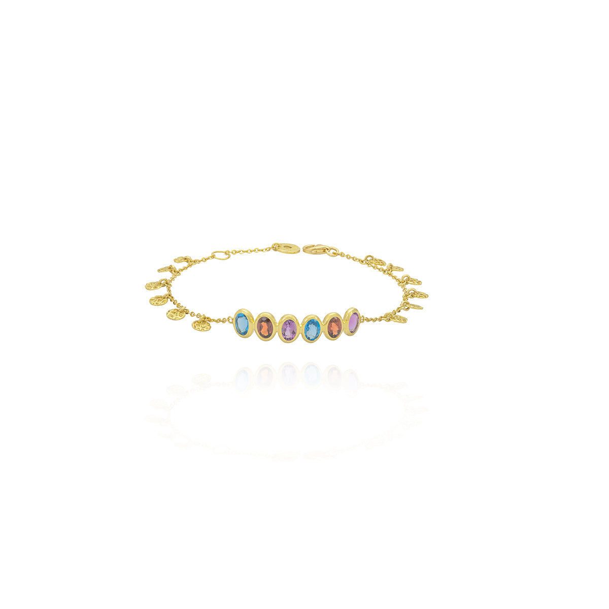 Multicolour stones & circles charms Bracelet in 18k Yellow Gold