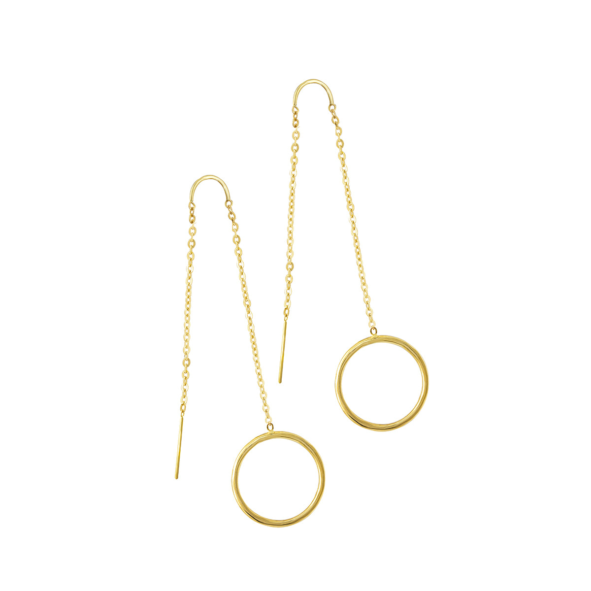 Circle Drop Threader Earrings in 18K Yellow Gold