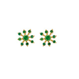 Emerald Flower Stud Earrings in 18K Yellow Gold
