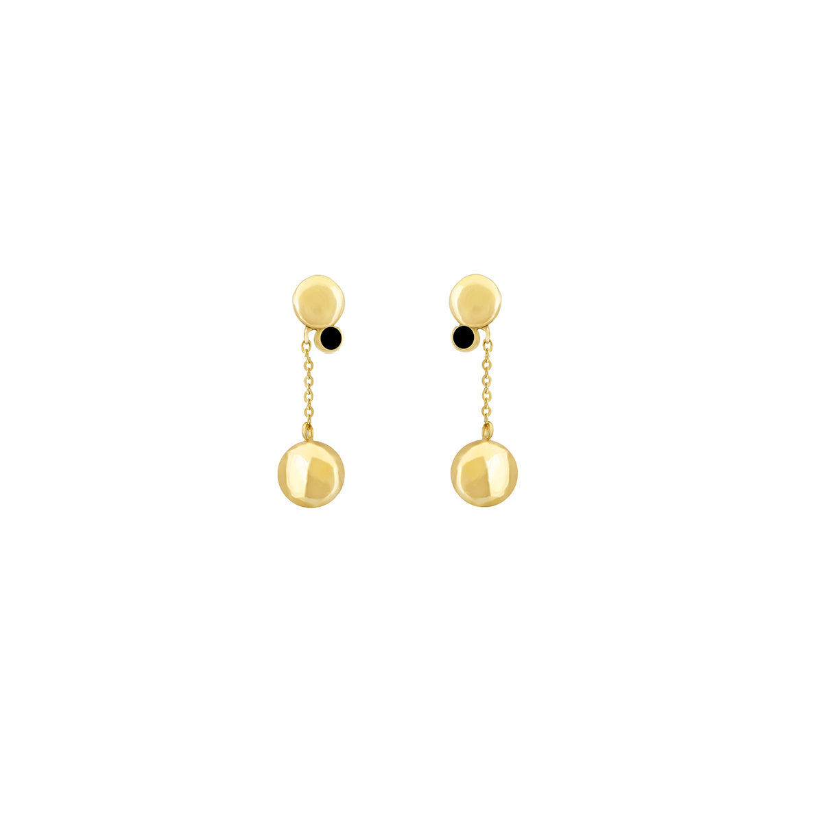 Dainty Chain And Bead Long Gold Drop Earrings in 18K Yellow gold