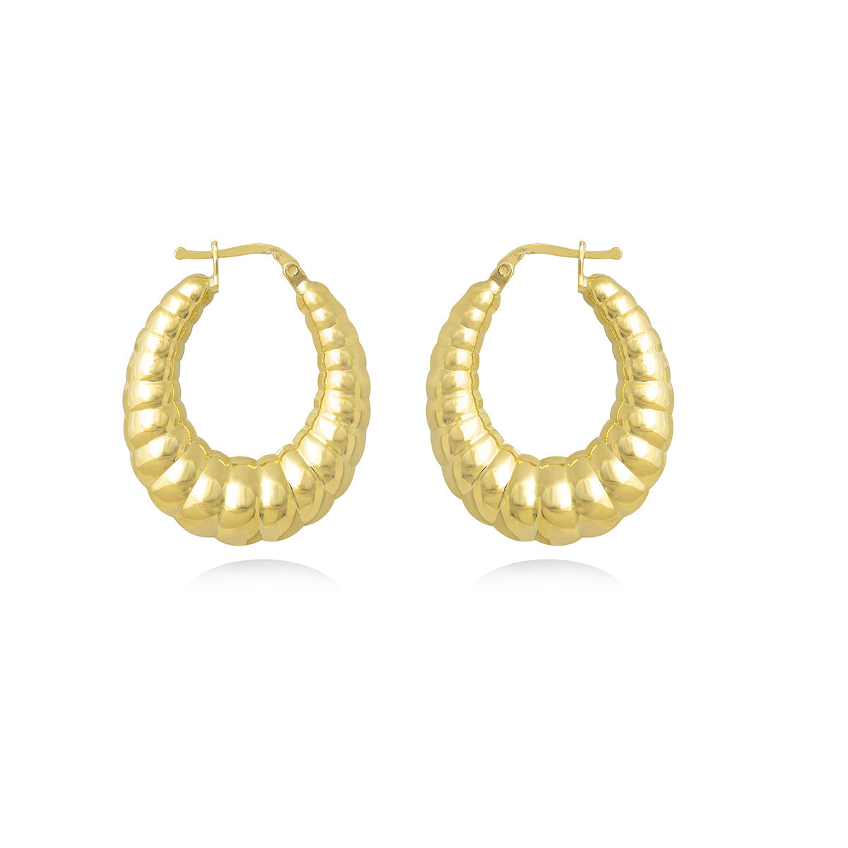 Shrimp Hollow Classic Hoop Earrings in 18k Yellow Gold