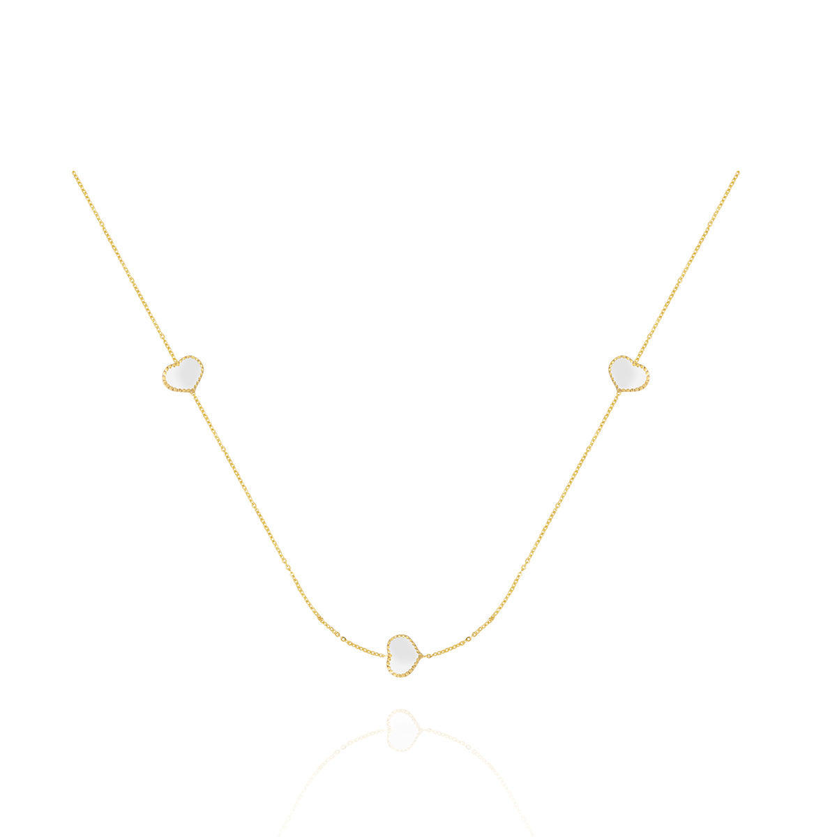 Double-sided Heart Station Necklace in 18k Yellow Gold | El Mawardy Jewelry 