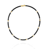 Black Leather & Beads Neacklace in 18k Gold