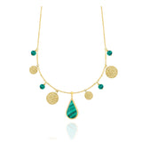 Malachite Drop Necklace With Hammered Gold Coins | El Mawardy Jewelry 