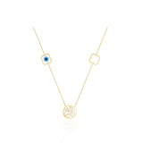 Allah Hares with Evil Eye Necklace in 18k Yellow Gold | El Mawardy Jewelry 