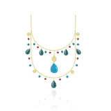 Two Layers Necklace with Colored Stones in 18K Yellow Gold