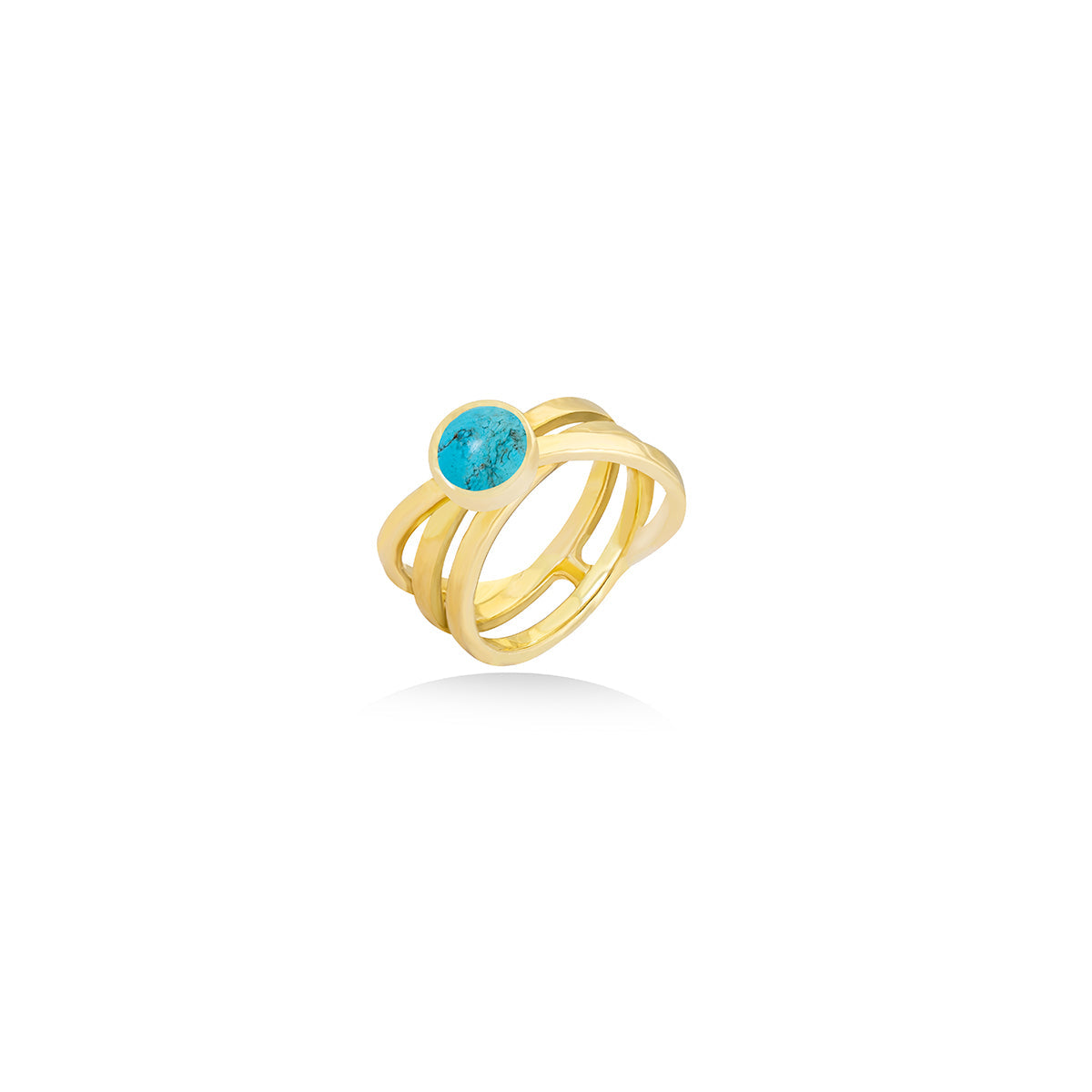 Triple Gemstone Criss Cross Gold Band Ring In 18K Yellow Gold