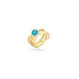Triple Gemstone Criss Cross Gold Band Ring In 18K Yellow Gold