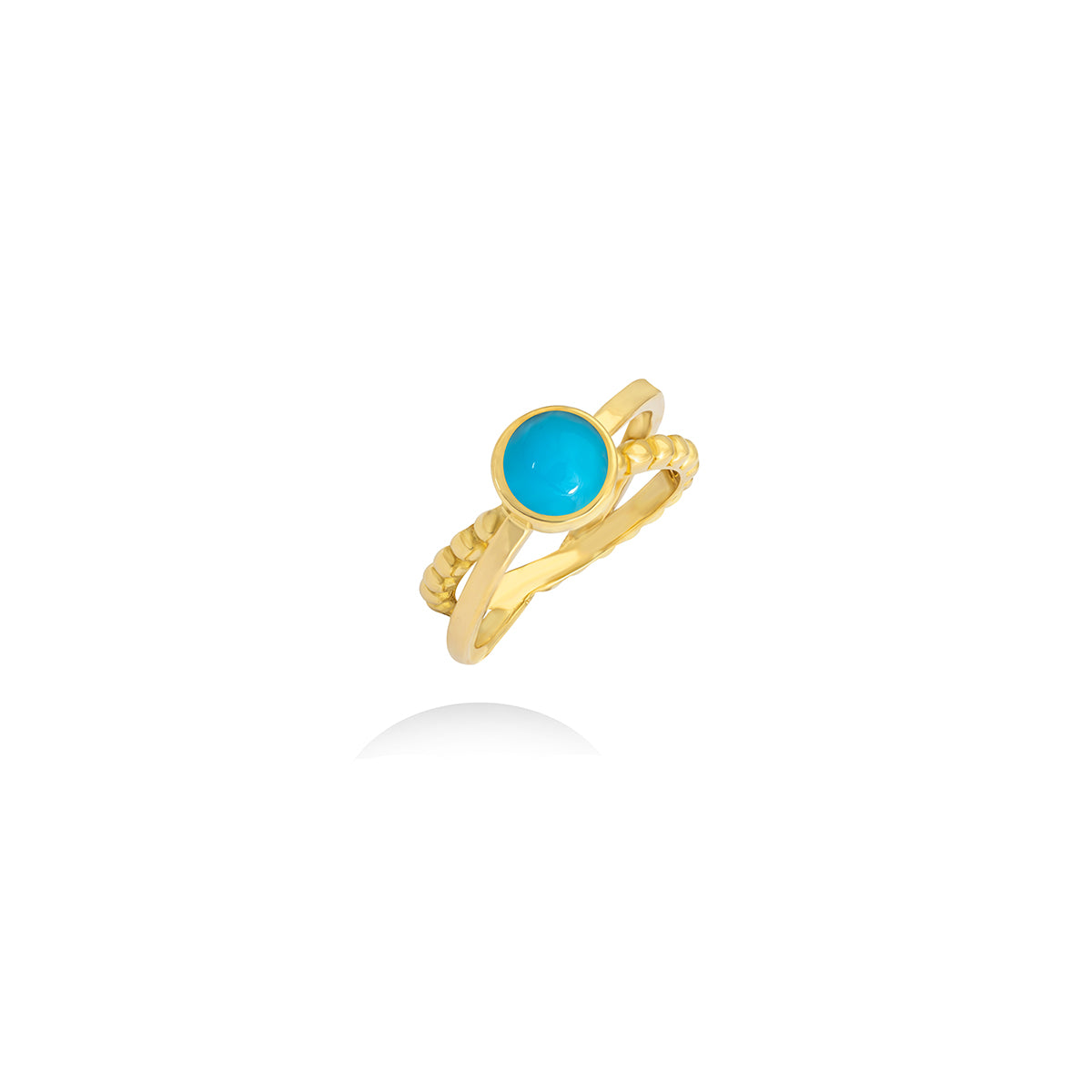 Turquoise Gemstone Criss Cross Ring in 18k Yellow gold