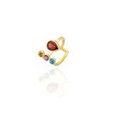Open Ring Adorned with a Stunning Pear-Shaped Stone and Three Exquisite Round Semi-Precious Stones