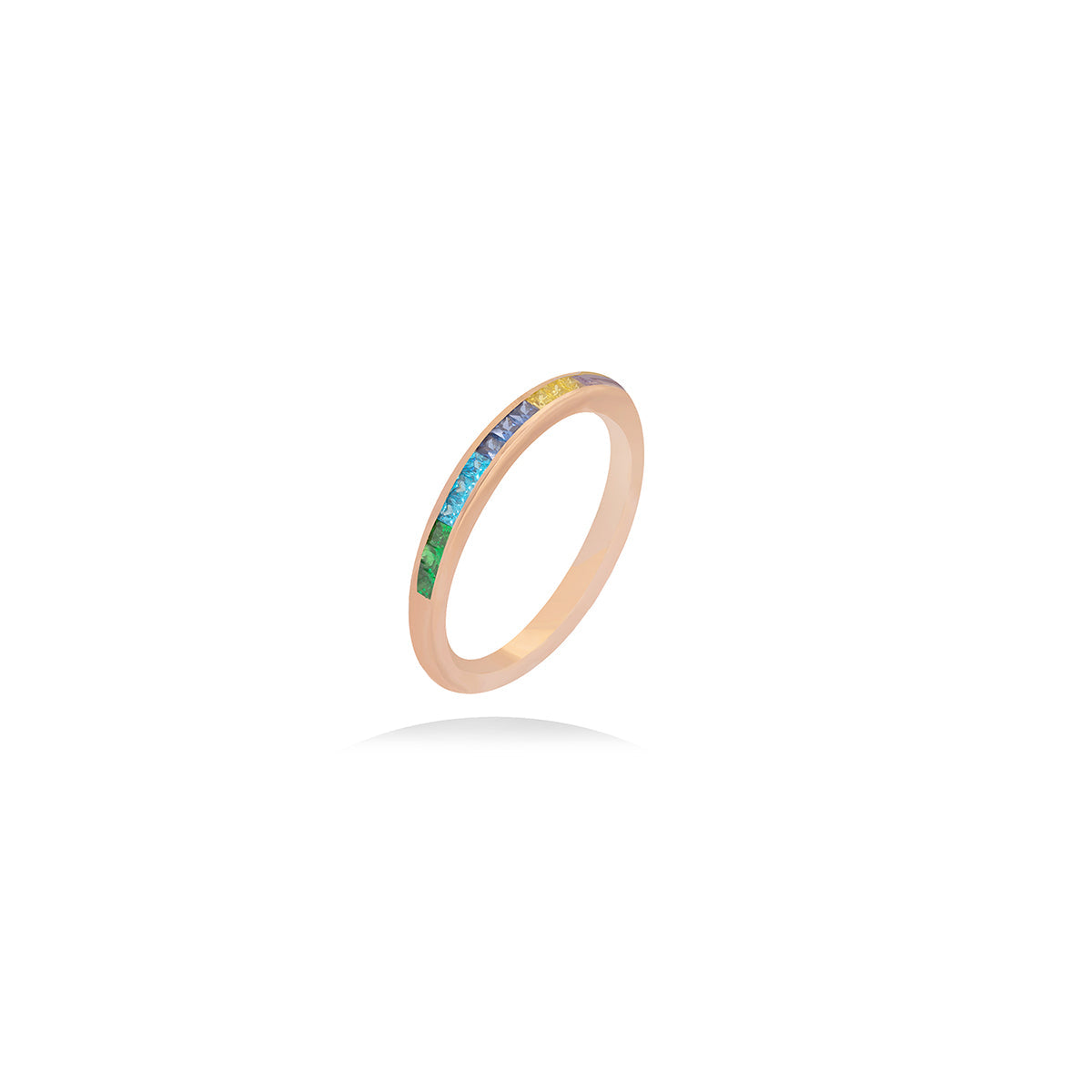 Engagement Band Ring In 18K Inlaid With Colorful Gem Stones - Yellow Gold