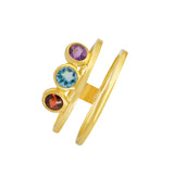 Multi-Coloured double row ring in 18K Yellow Gold