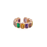 Multi-Gemstone Emerald-Cut open gap Ring In 18K Yellow Gold