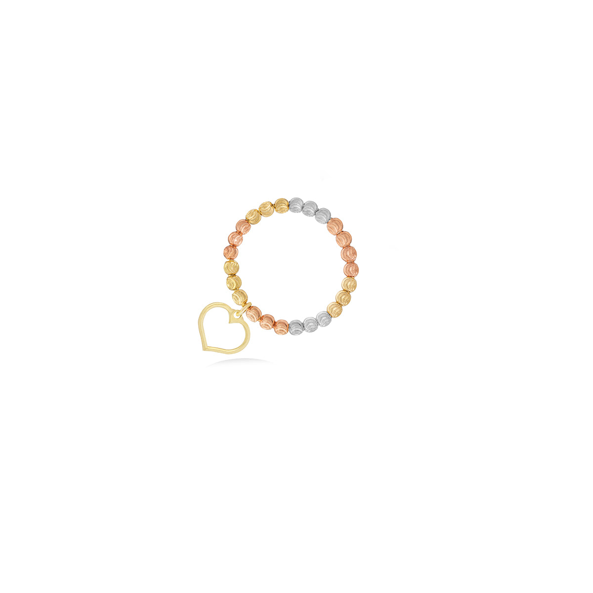 Beaded Ring with Heart Charm in 18K Gold