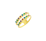 Multicolor Double Row 18K Gold Cuuf Ring