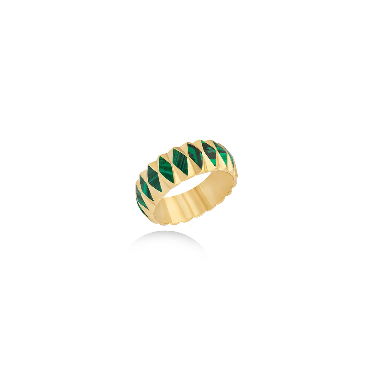 Emerald Green Enamel Ring in 18k Yellow Gold