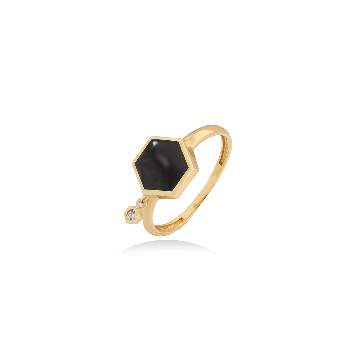 Honeycomb Black  Ring in 18k Yellow Gold